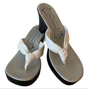 Hush Puppies • Petra Kitten Heel Sandals • White/Black/Silver